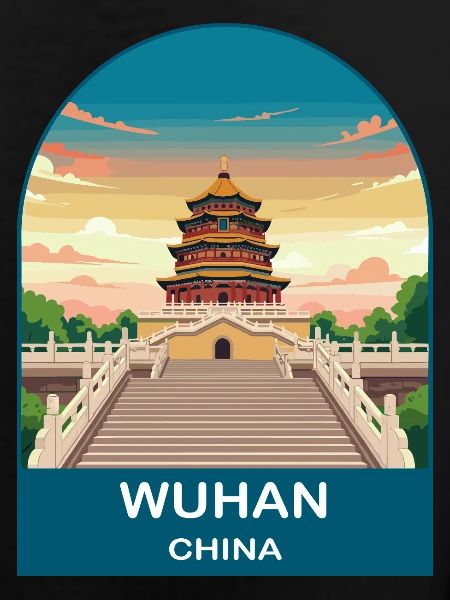 Wuhan China Vintage Retro Travel Poster Badge