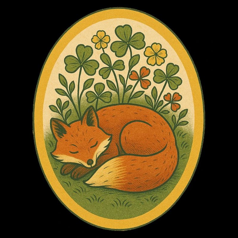 Sleeping Fox Amidst Four Leaf Clovers