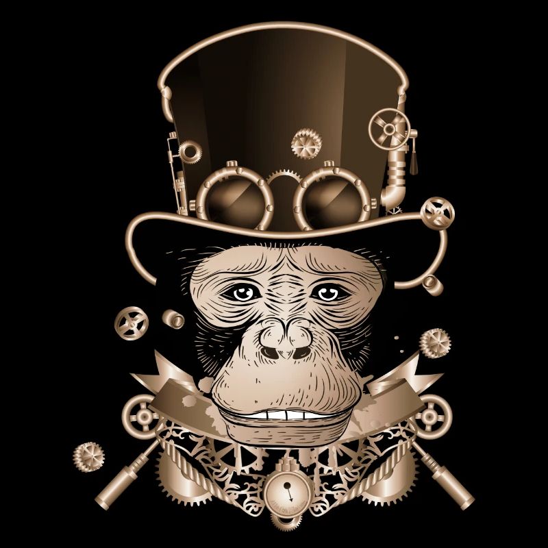 Steampunk monkey with antique cylinder hat look