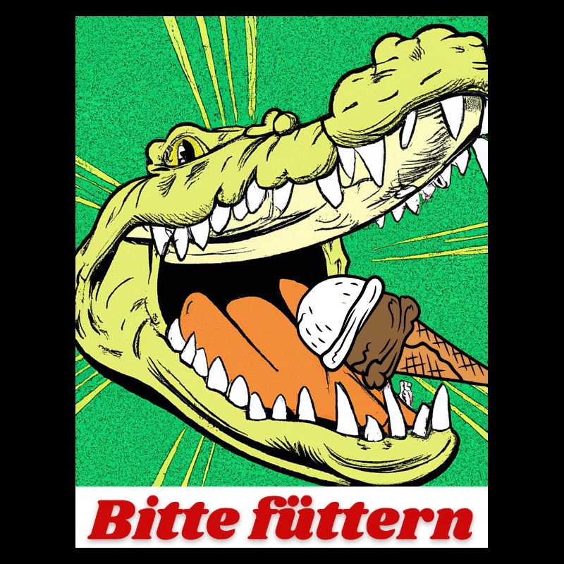 Alligator Eis füttern Lustiges Motiv Comic Stil