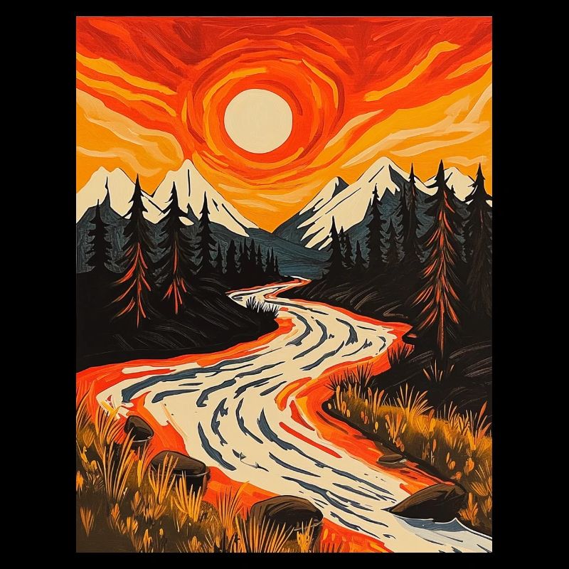 Coucher de soleil à la lisière de la forêt avec la rivière