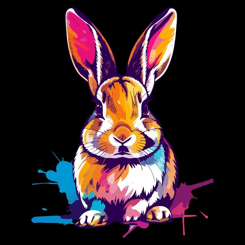Lapin coloré en aquarelle Éclaboussures de couleur
