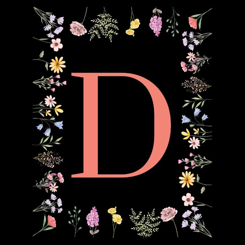 Florale Initialen "D", Buchstaben Monogramm 