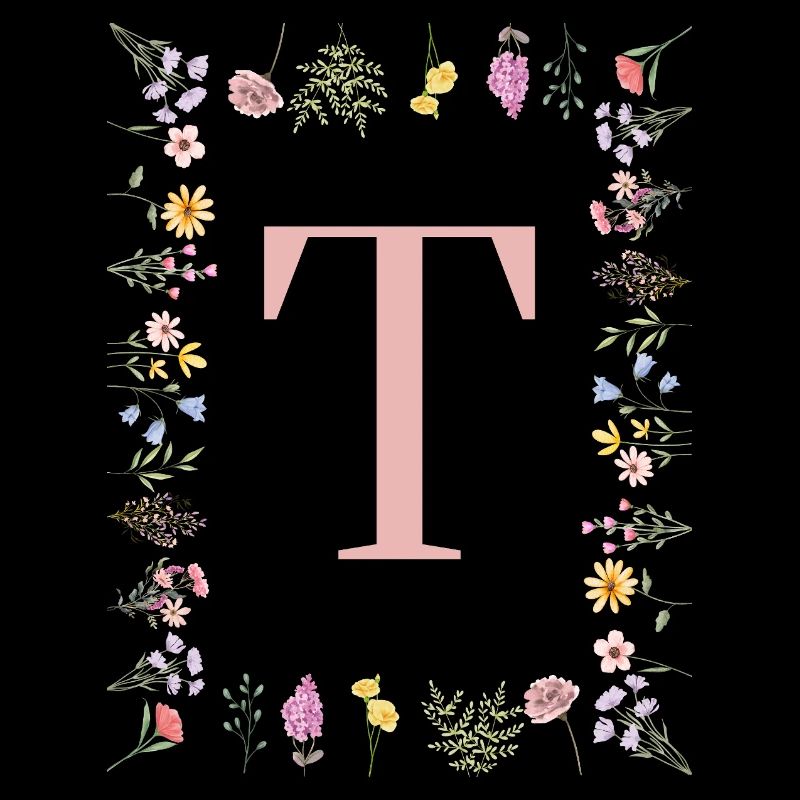 Florale Initialen "T", Buchstaben Monogramm