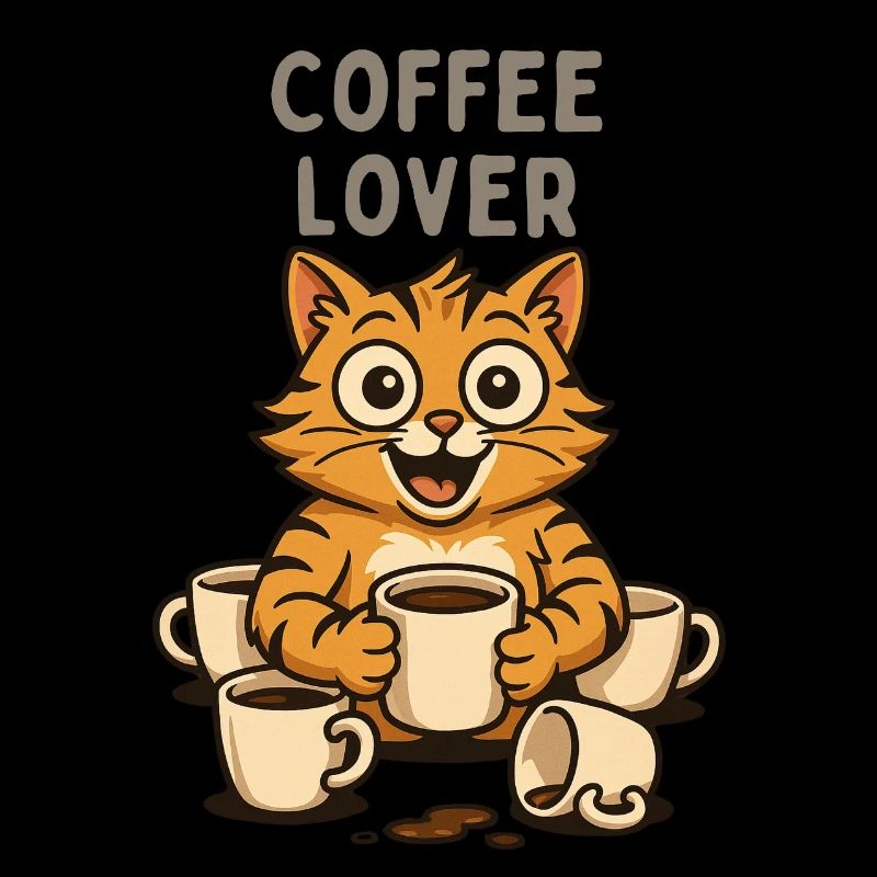 Coffee Lover Cat Illustration Breakfast
