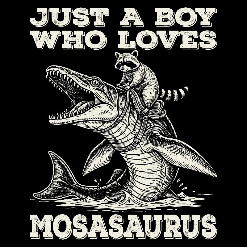 Nur ein Junge, der den Mosasaurus-Waschbären liebt