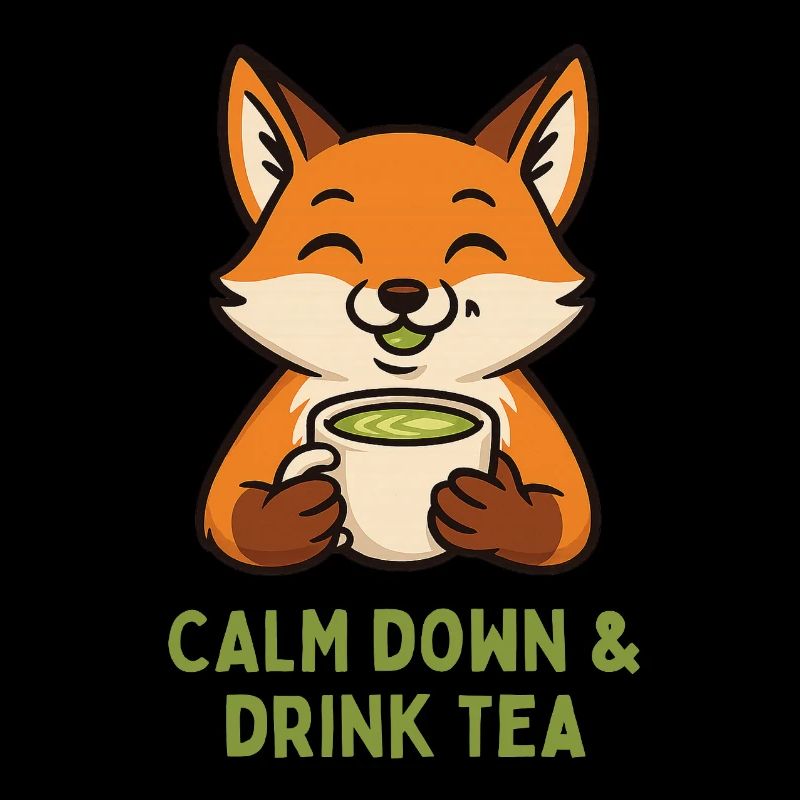 Fox relaxing drinking tea