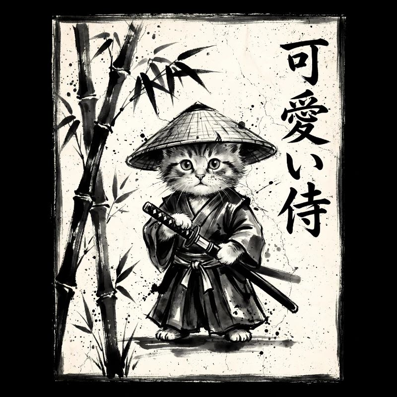 Chat samouraï Dessin à l’encre Sumi-e