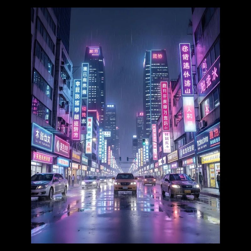 Neon Rain Cityscape