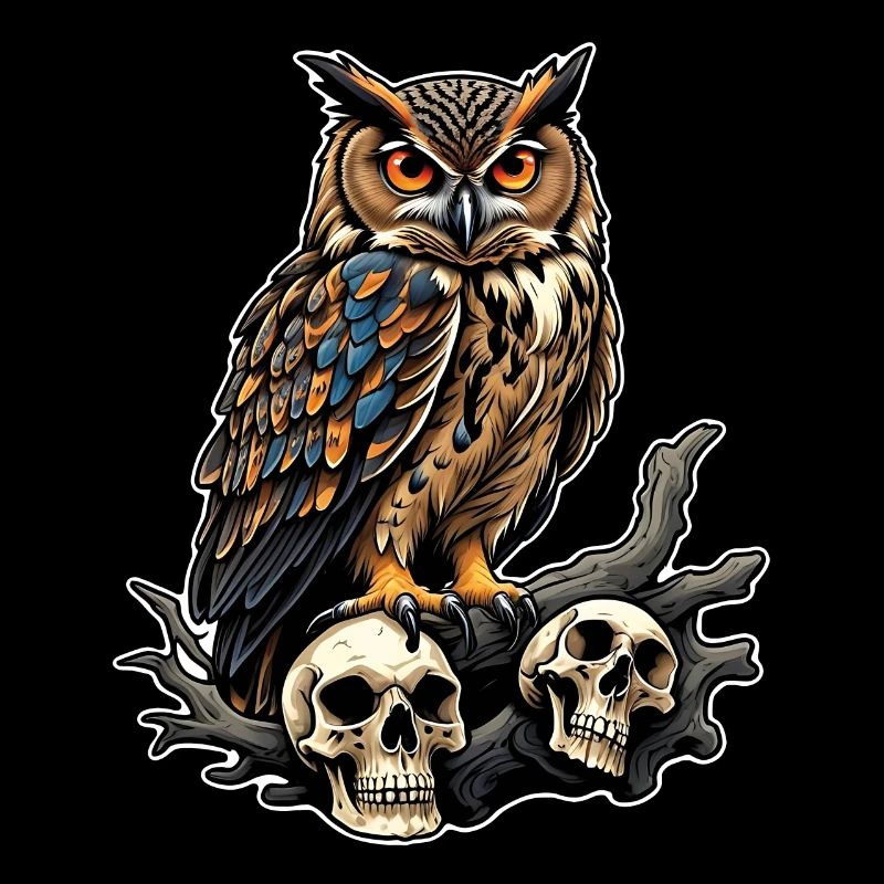 Eule sitzt auf Skulls