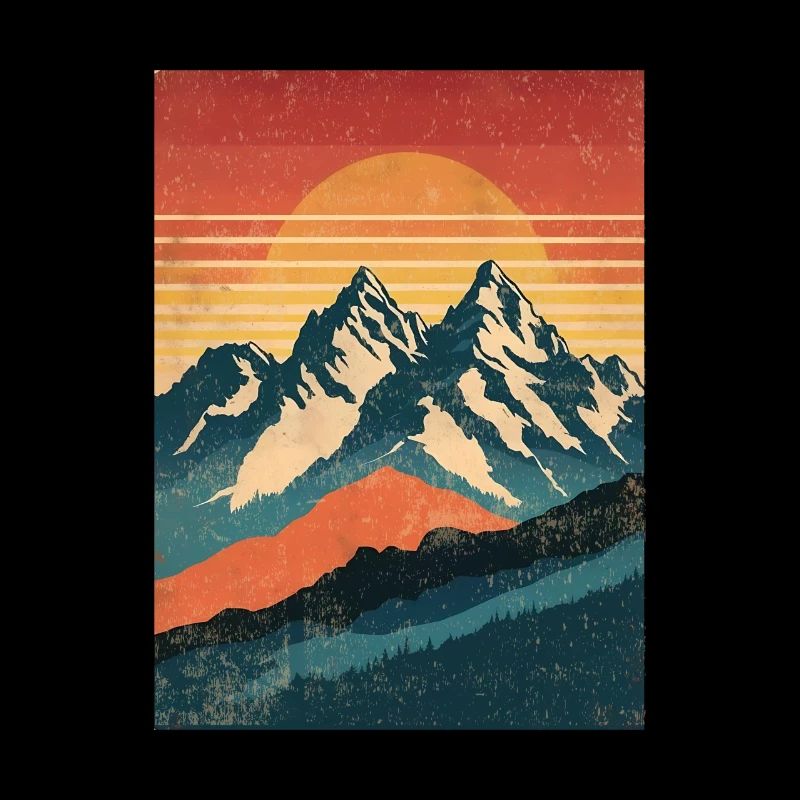 Retro Mountains with Sunset