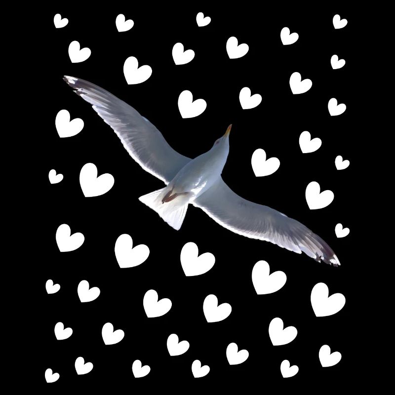 Seagull with hearts Seagull flight with heart pattern