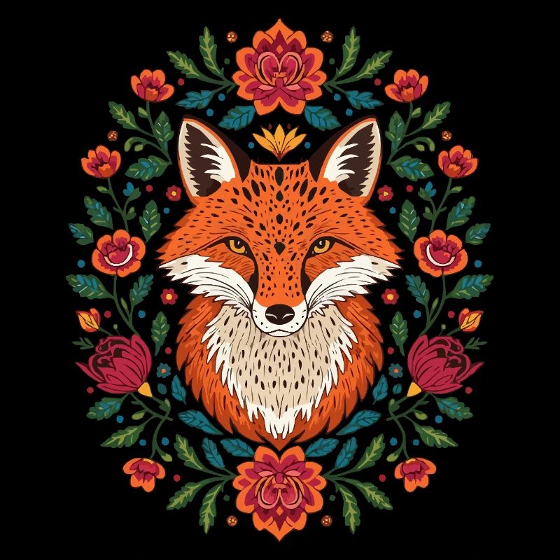 Renard dans une couronne de fleurs Explosion de couleurs