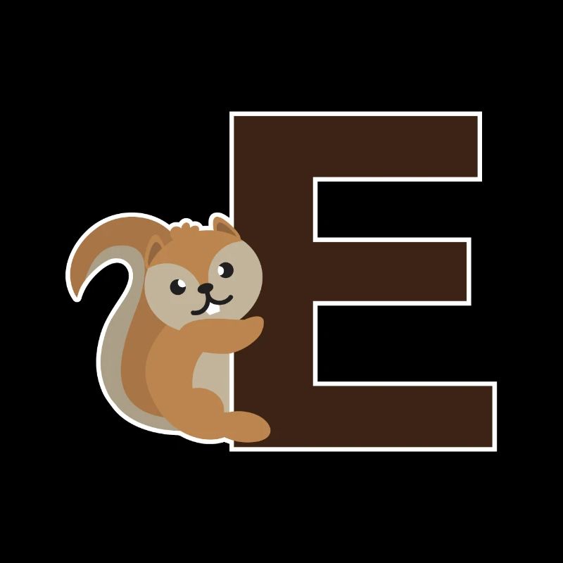 Un E comme l'écureuil qui pend sur le E
