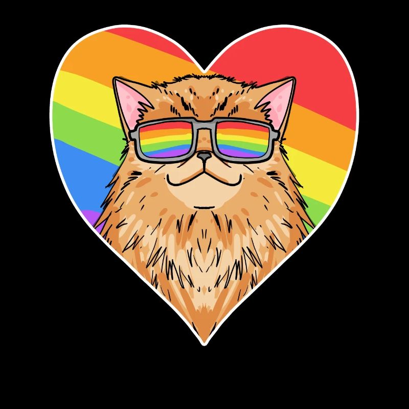 Regenbogen - Katze Perserkatze mit Brille und Herz