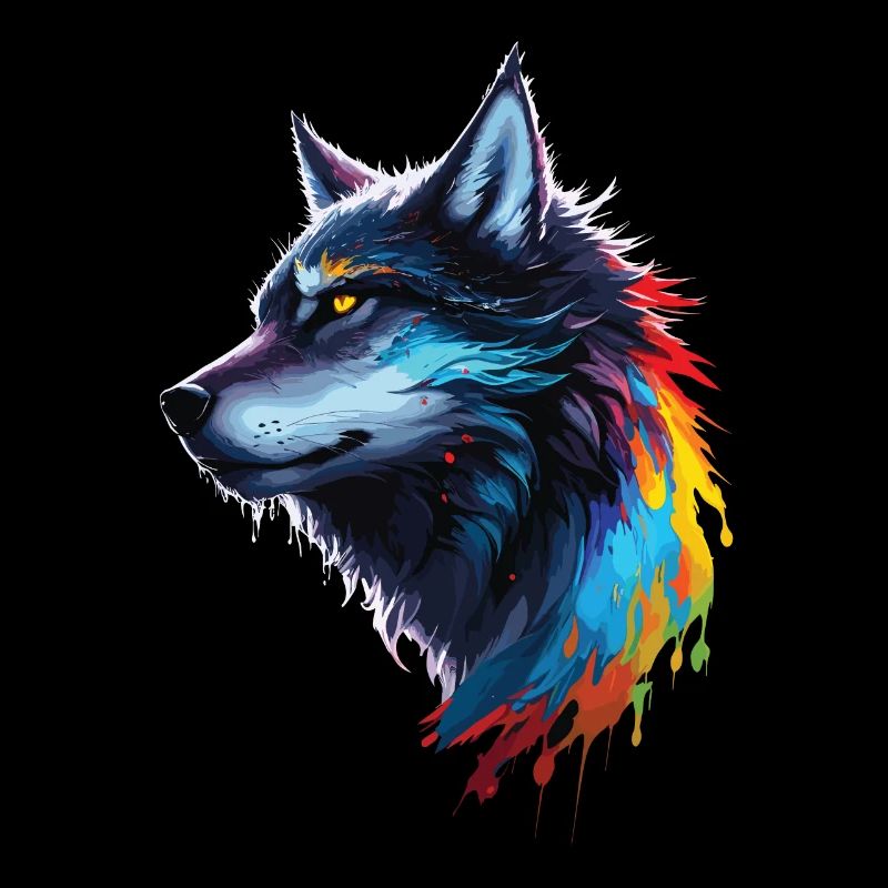 Rainbow Watercolor Wolf Splattered