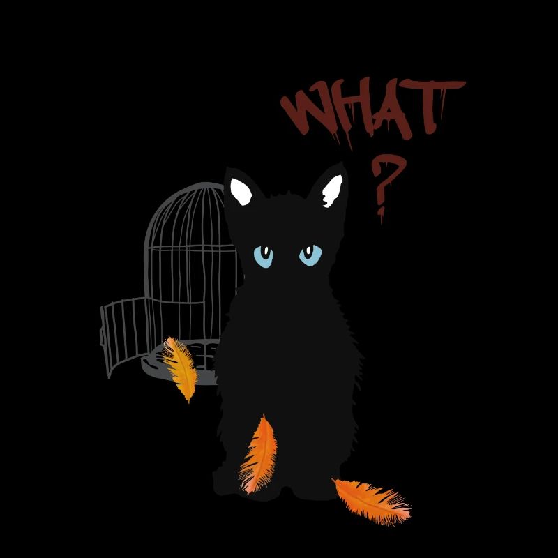 Petit chaton mignon noir et oiseau