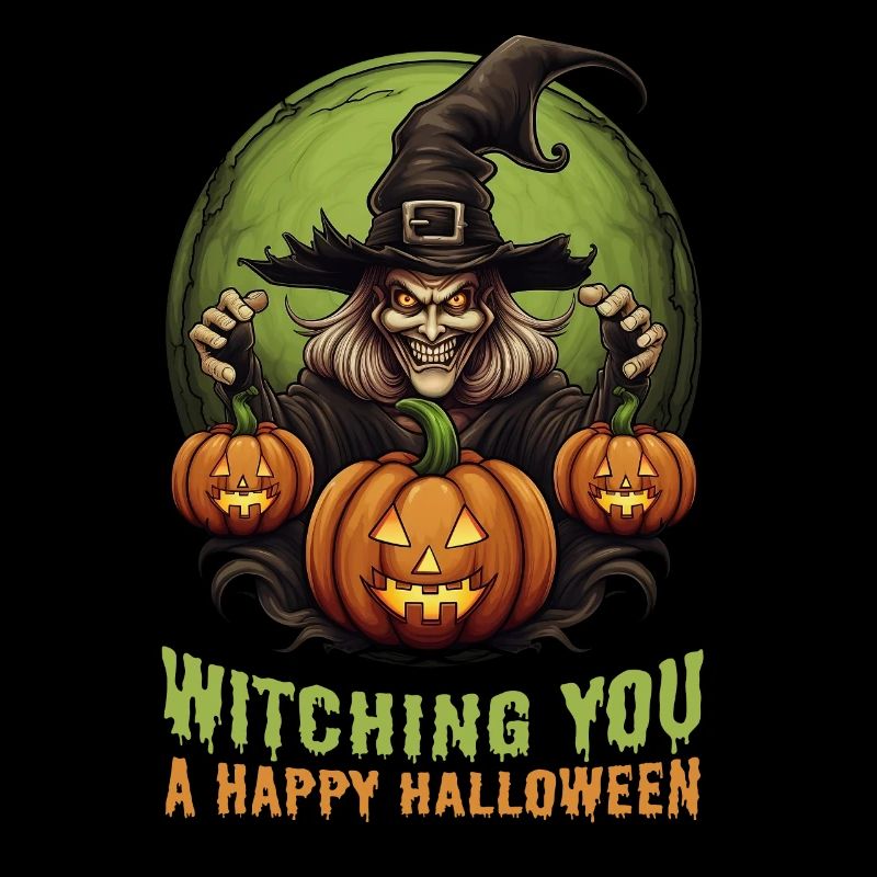 Happy Halloween Party Witch Pumpkins Jack O'Lantern