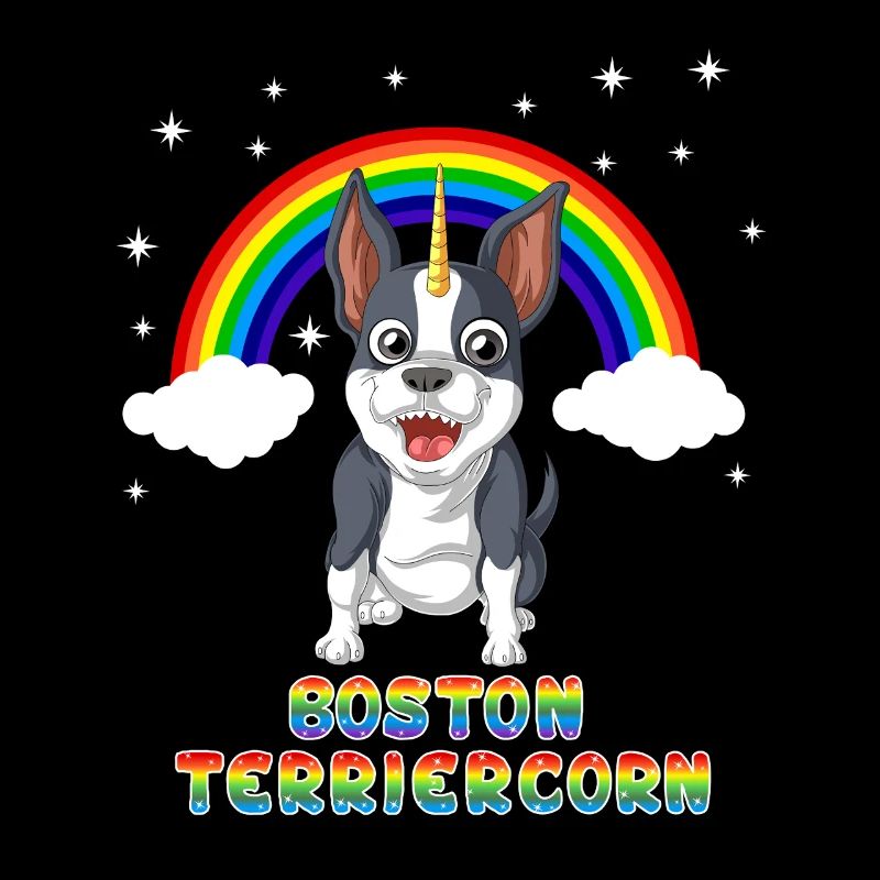 Boston Terrier Einhorn unter Regenbogen
