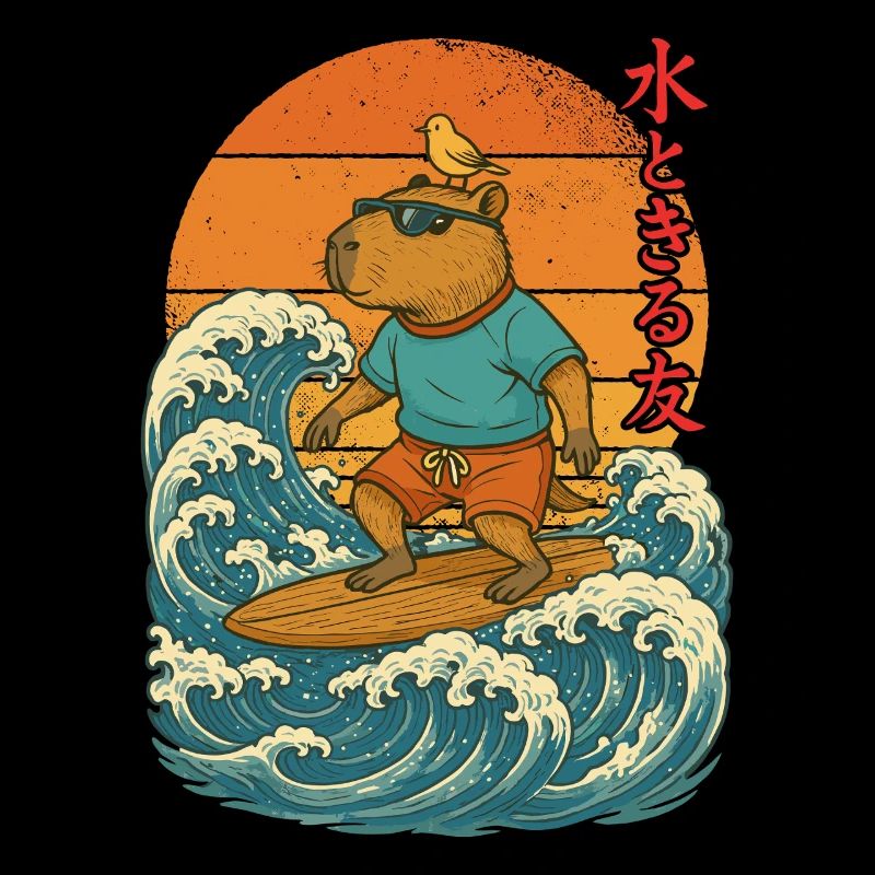 Capybara, surf, japonais, surfeur, capybara
