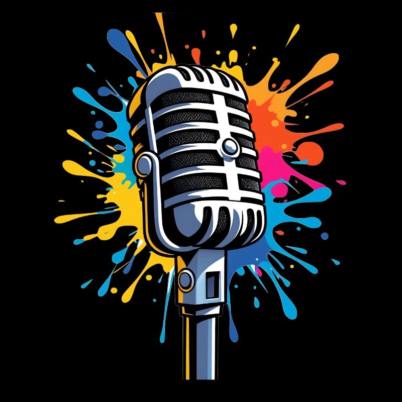 Impression artistique de microphone avec explosion de couleurs