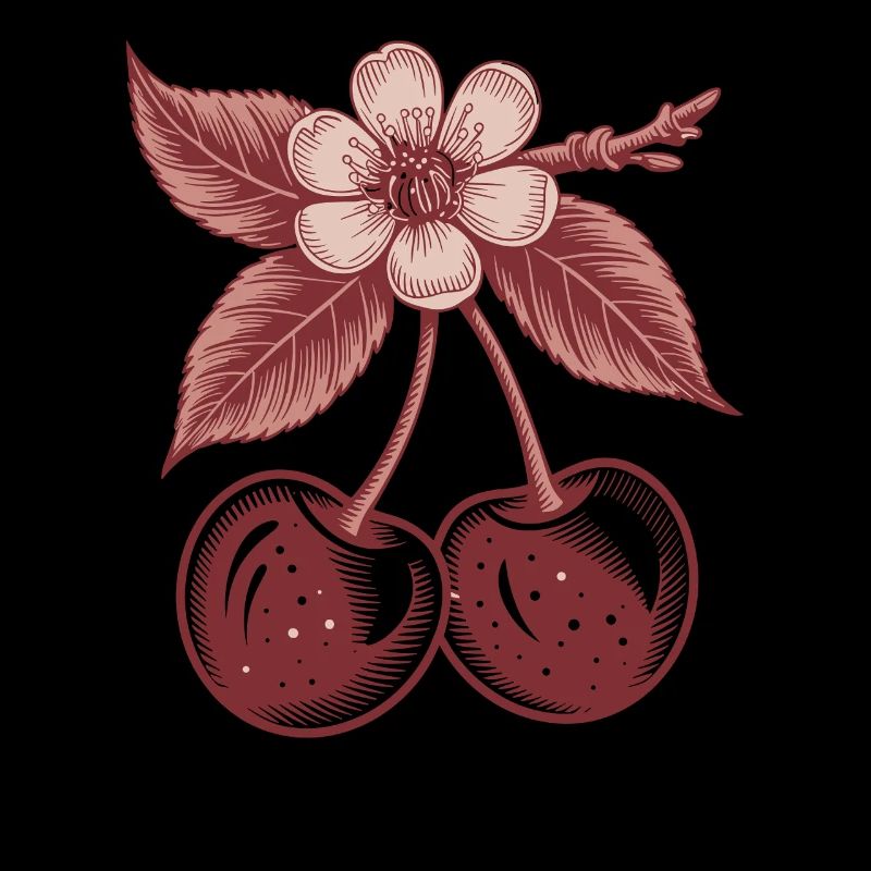 oho Retro Cherry &amp; Blossom Vintage Illustration