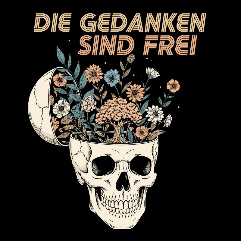 Blumen im Schädel mit Botschaft