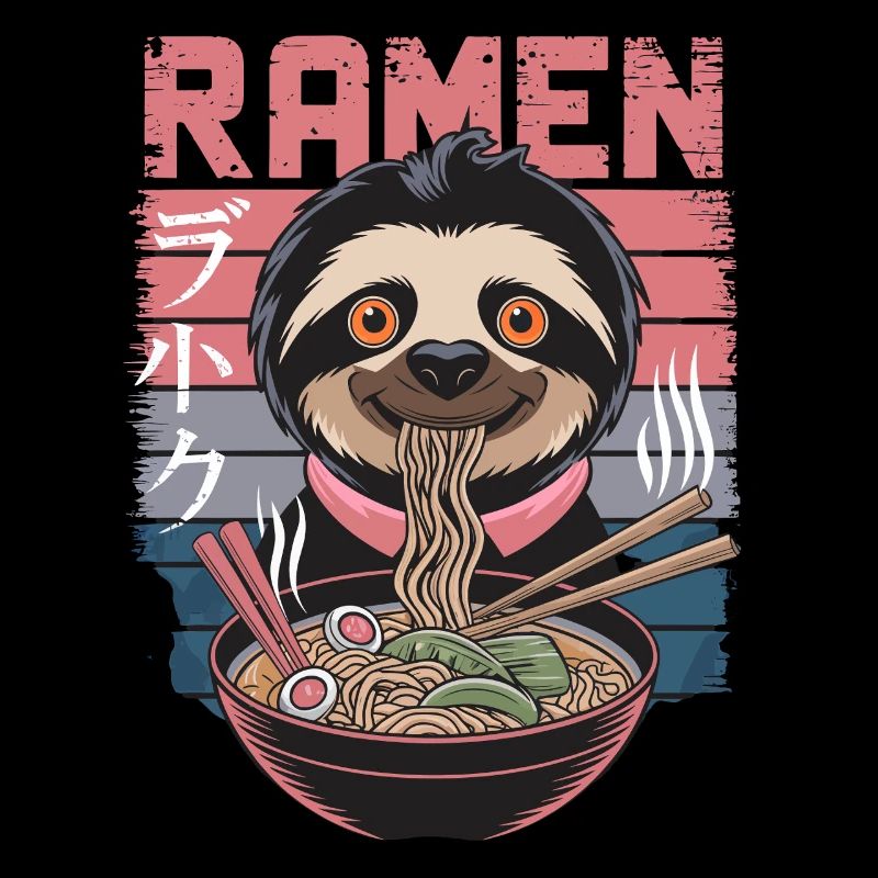 Conception de Ramen mangeant des paresseux mignons