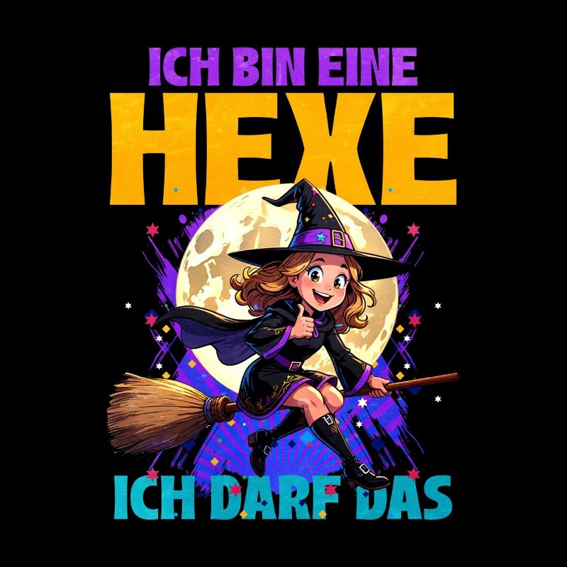 Hexenmädchen mit Zauberstab und Mond