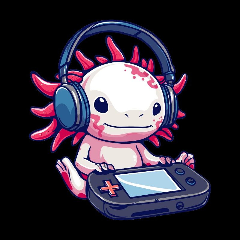 Axolotl mit Kopfhörern und Gaming-Controller
