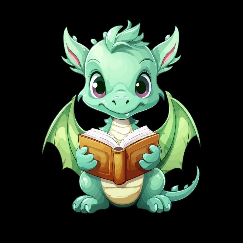 Doodle dragon with book