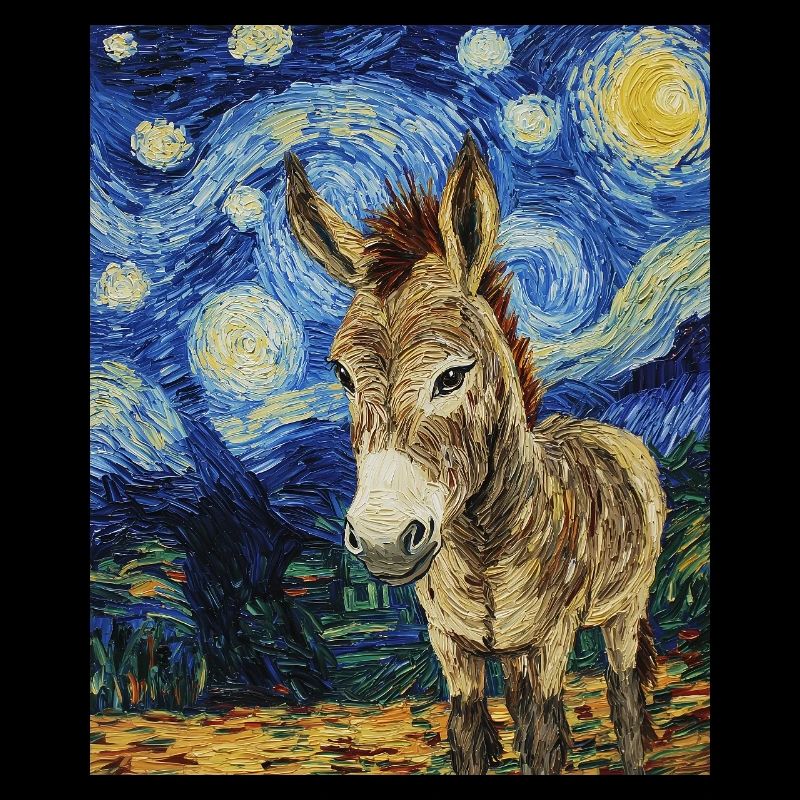 Esel âne style Van Gogh nuit étoilée