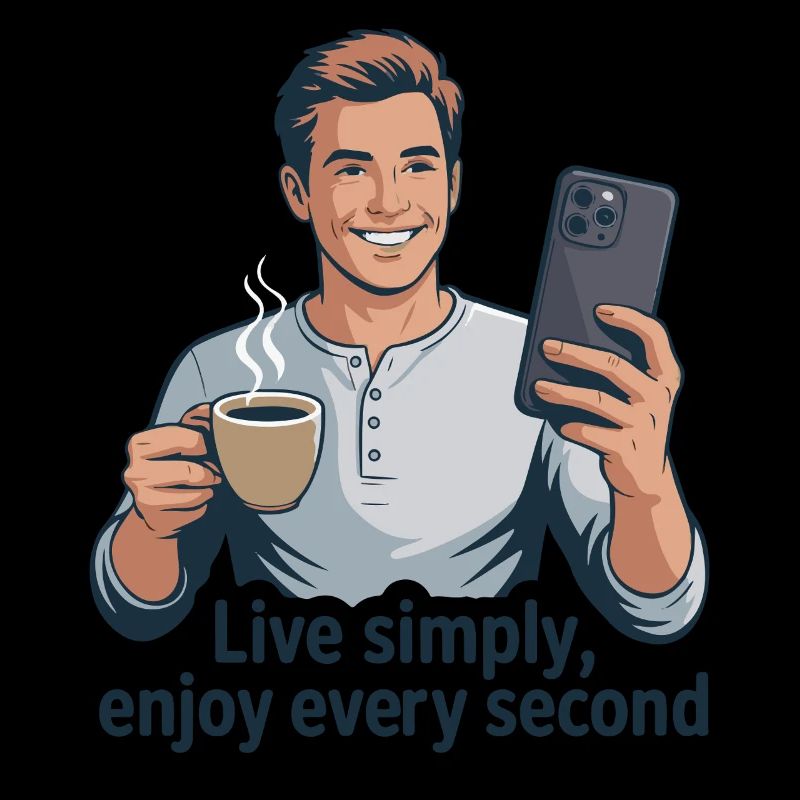 Live Simply Coffee Selfie Illustration