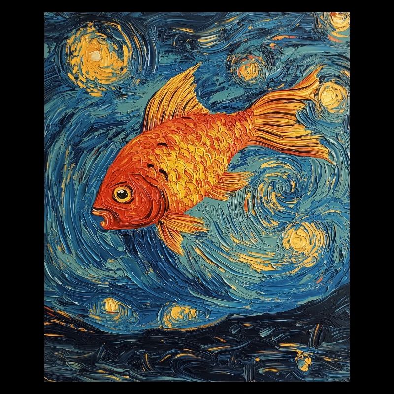 Goldfish Fish Van Gogh Style Starry Night