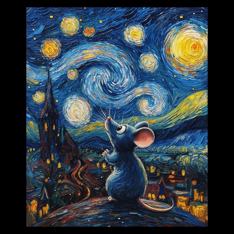 Mouse Eats Cheese Van Gogh Style Starry Night