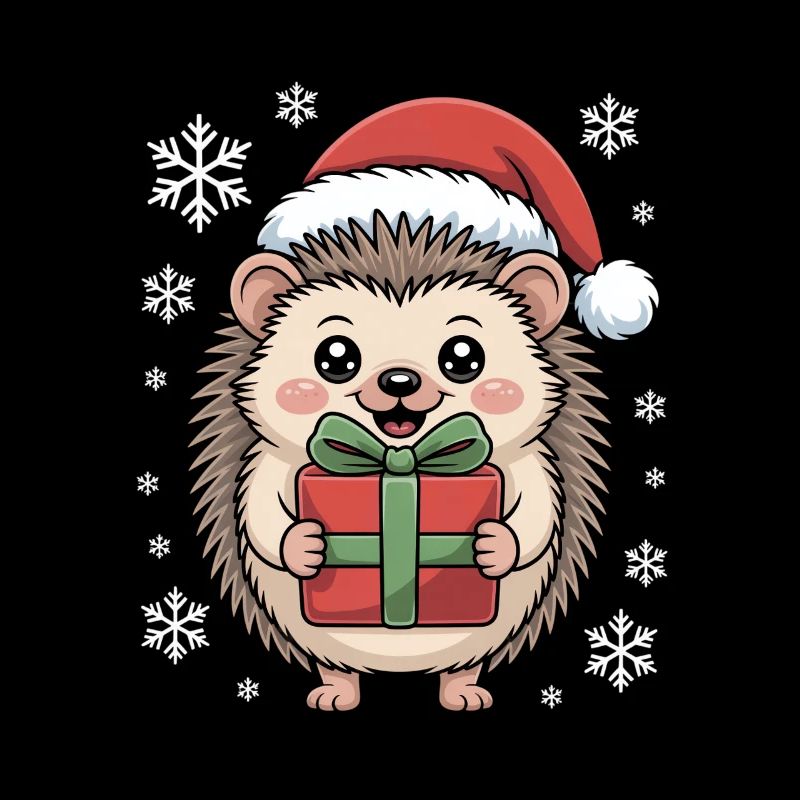 Riccio di Natale con cappello di Babbo Natale e pacchetto