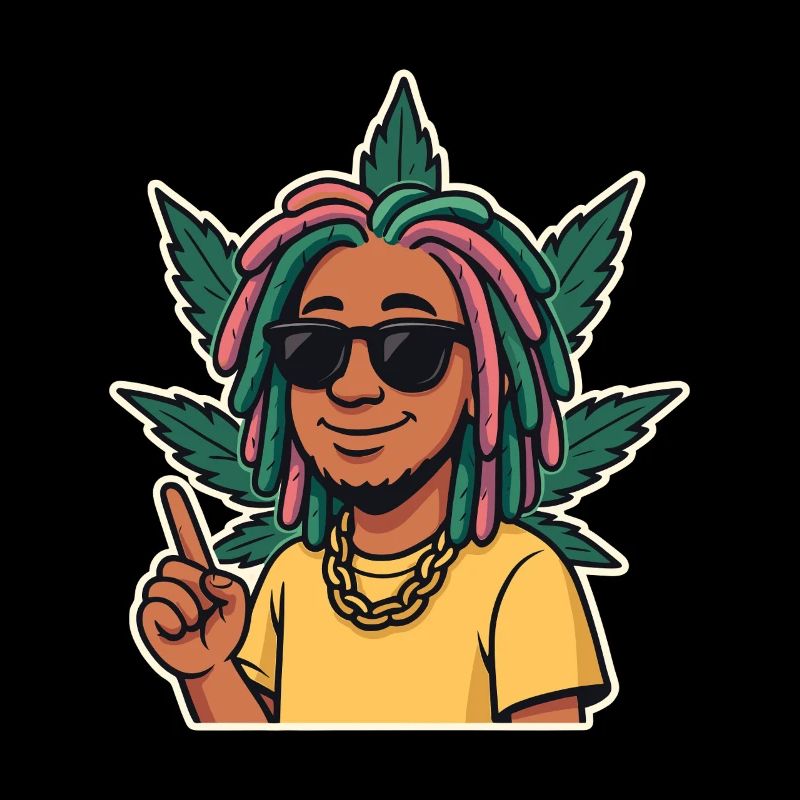 Dessin animé rasta avec des dreadlocks et des lunettes de soleil
