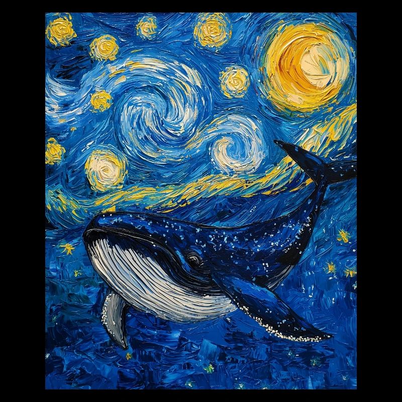 Whale Fish Blue Whale Van Gogh Style Starry Night