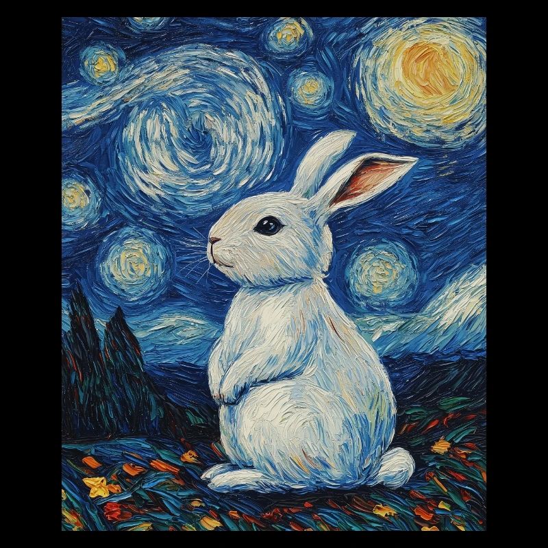 Rabbit Van Gogh Style Starry Night