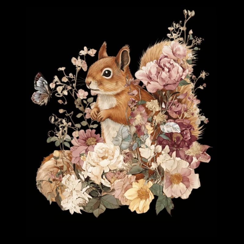 Eichhörnchen, Tier, Blumen, Schmetterlinge