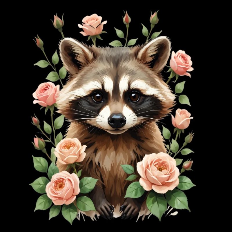 Waschbär mit Rosenrahmen