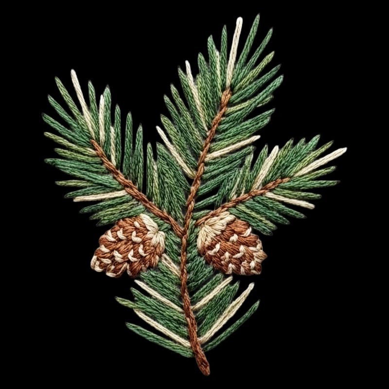 Branche de Noël brodée – vert subtil (imprimé)