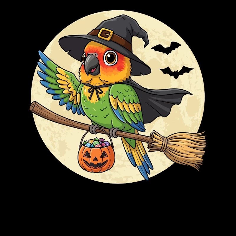 Mignonne Sorcière Perroquet Halloween