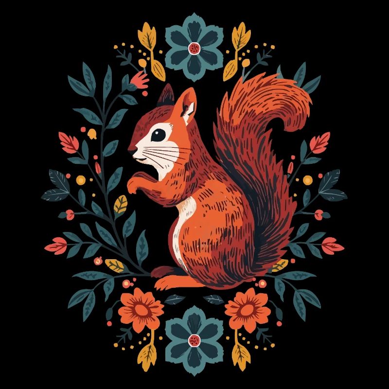 Écureuil dans une couronne de fleurs