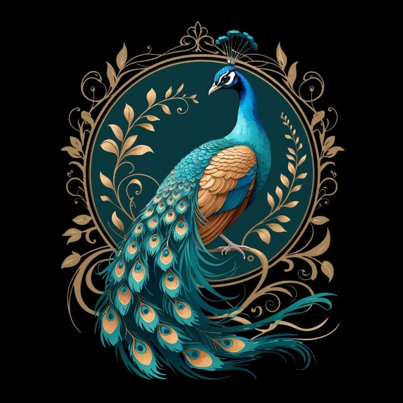Peacock splendour in a gold frame