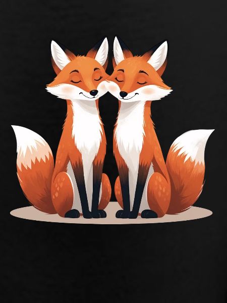 Two cuddling foxes