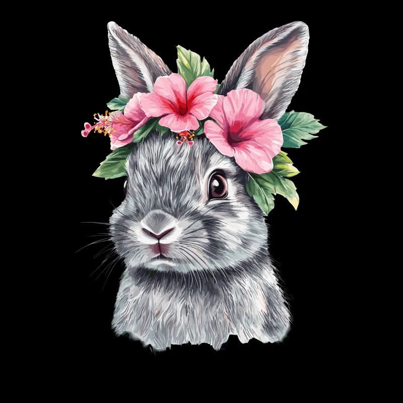 Lapin avec couronne de fleurs