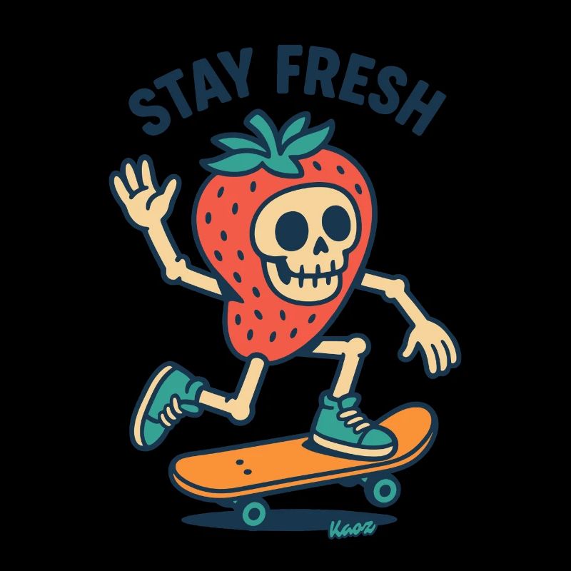 Strawberry skull skull on skateboard