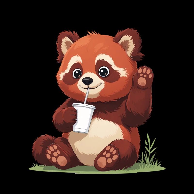 Roter Panda mit Strohhalm