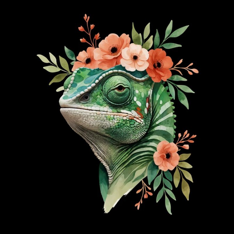 Couronne de fleurs avec caméléon